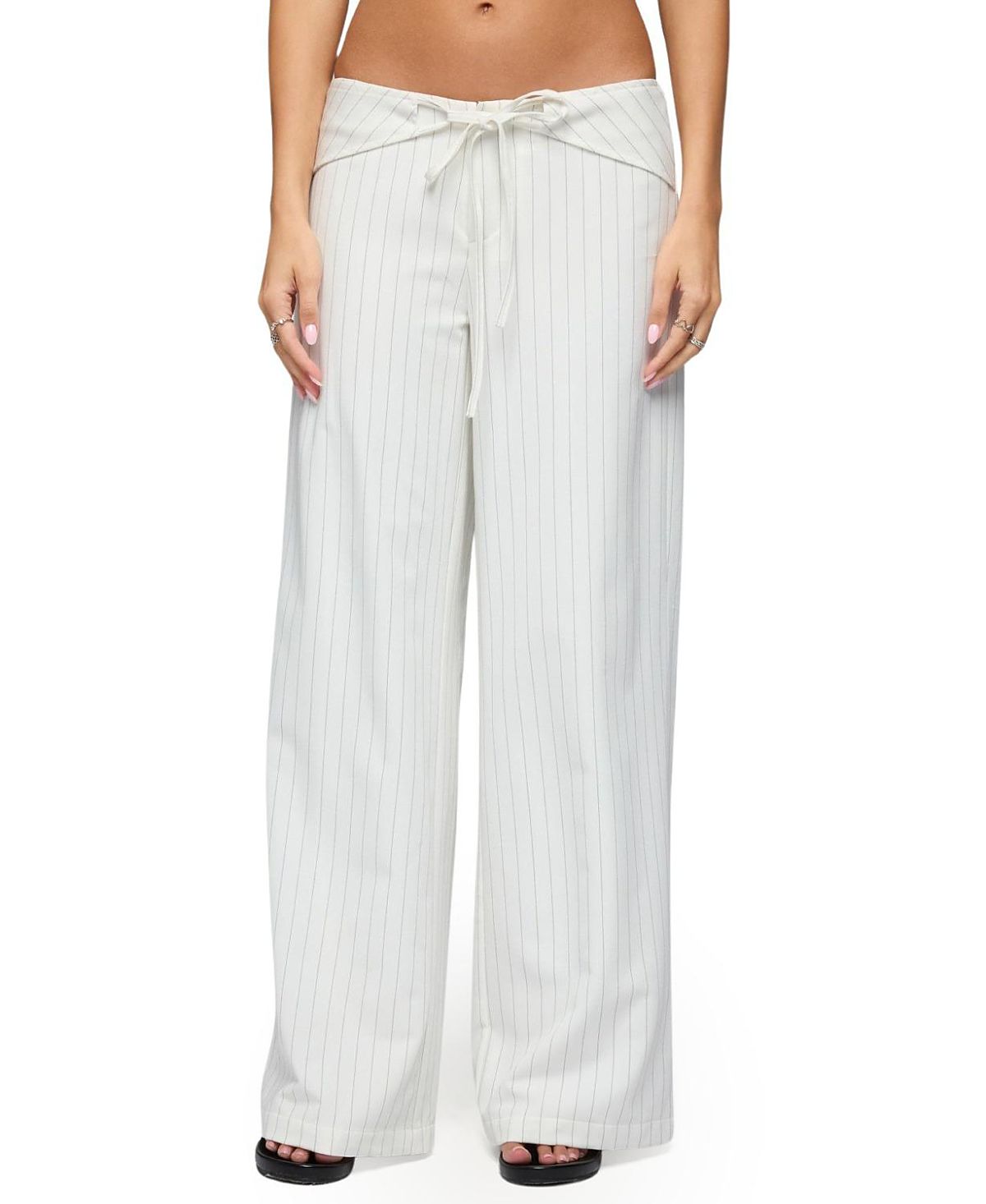 Edikted Parker Pinstripe Tie Belt Pants