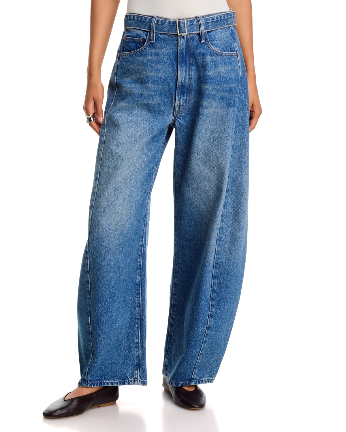 The Belted Spoonful Nerdy High Rise Barrel Jeans in Tootsie