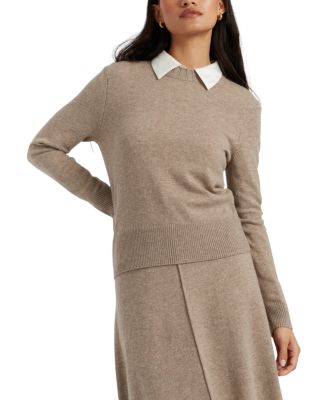  Women's Wool Cashmere Cropped Sporty Sweater