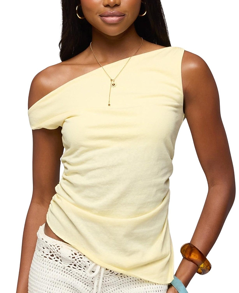 Edikted Ruched Asymmetric Off Shoulder Top