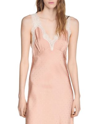 sandro pink lace dress Sandro pink lace slip pleated dress size 34