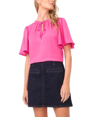 Tie Neck Flutter Sleeve Top