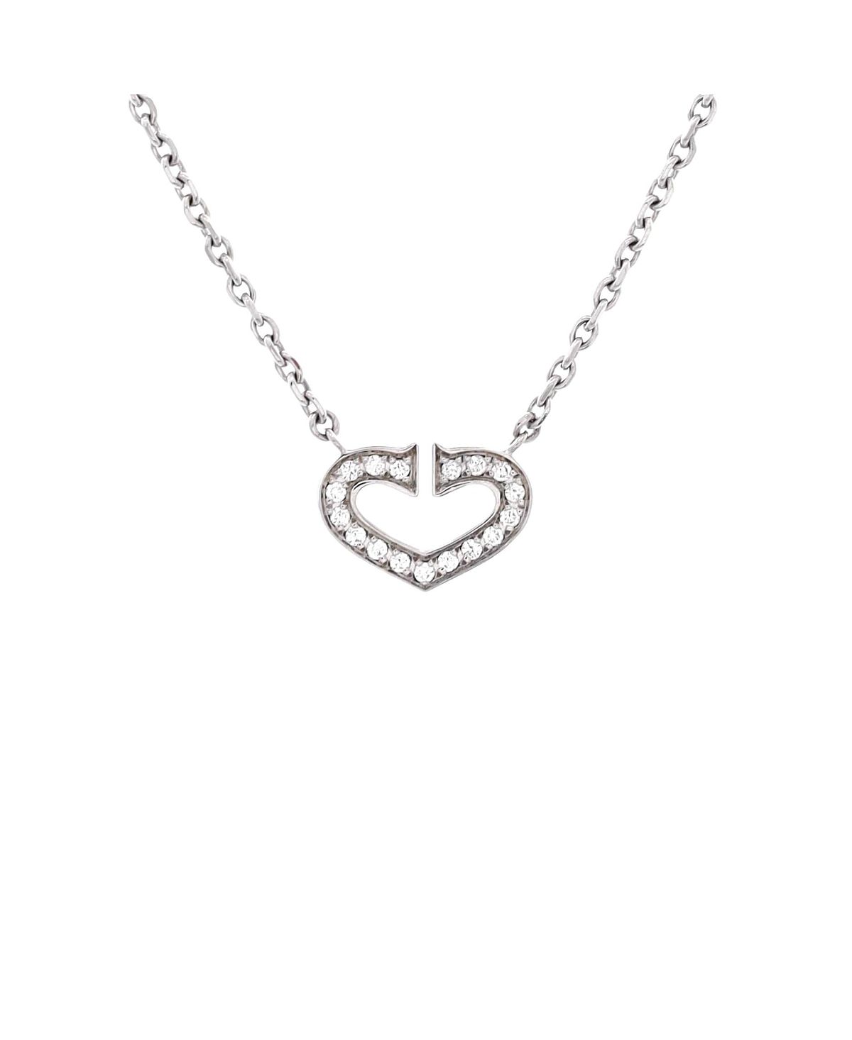 Pre-Owned Cartier C Heart de Cartier Pendant Necklace 18K White Gold with Pave Diamonds