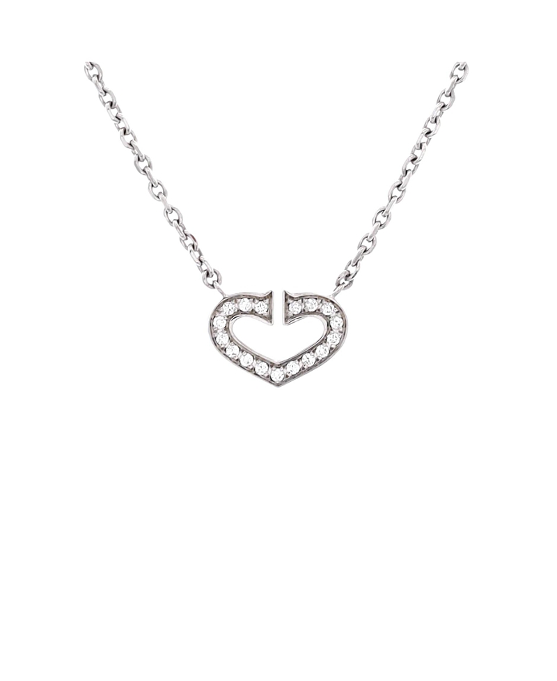 Pre-Owned Cartier C Heart de Cartier Pendant Necklace 18K White Gold with Pave Diamonds, 15.5