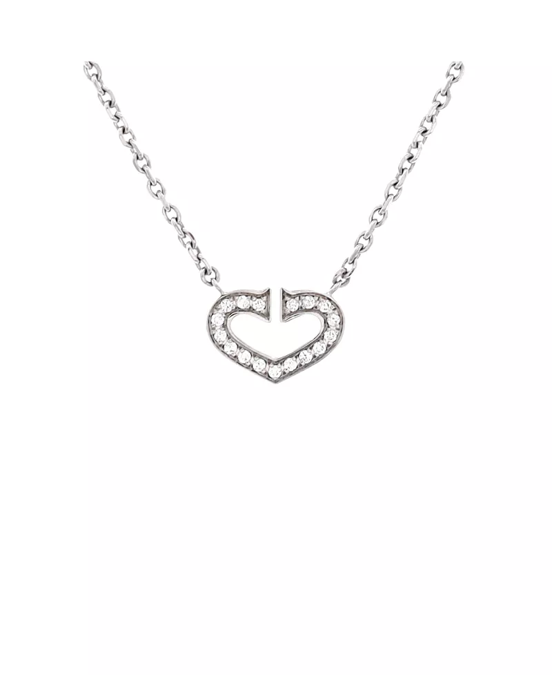 Pre-Owned Cartier C Heart de Cartier Pendant Necklace 18K White Gold with Pave Diamonds, 15.5