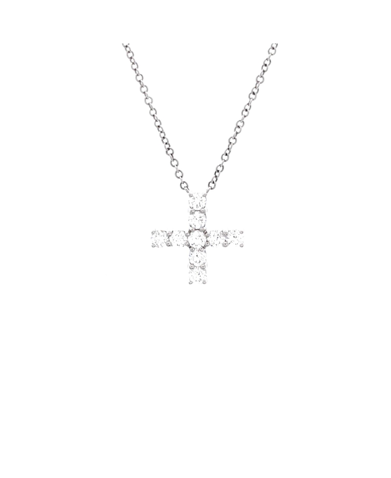 Pre-Owned Harry Winston Mini Cross Pendant Necklace Platinum with Diamonds, 17.5