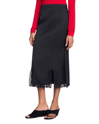 Long Mixed Material Lace Skirt