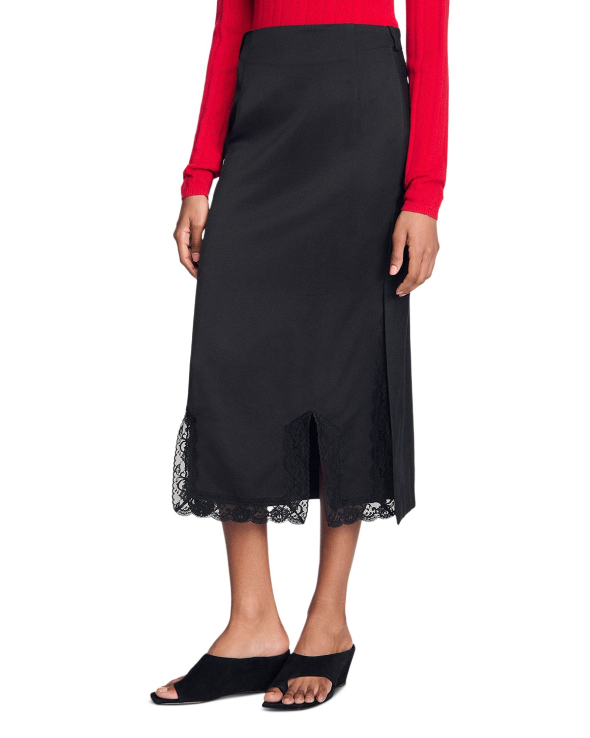 Long Mixed Material Lace Skirt