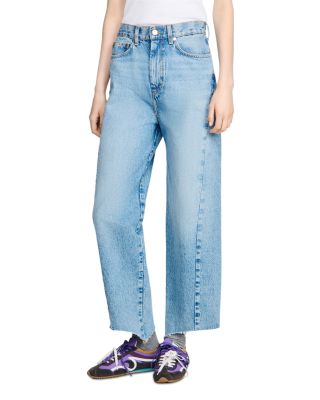 Gaston Floral Print High Rise Barrel Jeans in Blue Jean