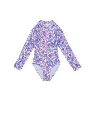 Girls' Vintage Flower Long Sleeve Zip Front One Piece - Little Kid, Big Kid