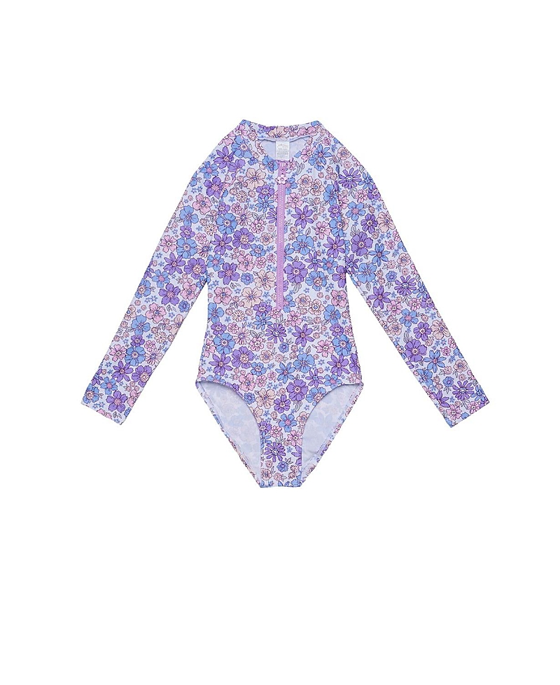 Gottex Kids Girls' Vintage Flower Long Sleeve Zip Front One Piece - Little Kid, Big Kid