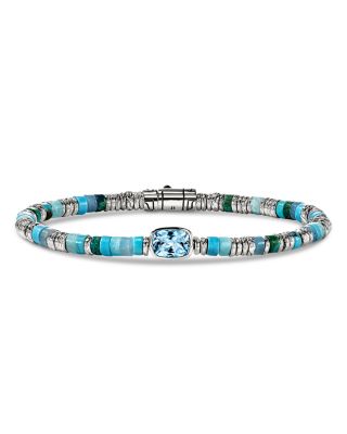 Sterling Silver Heishi Swiss Blue Topaz & Multi Gemstone Bead Bracelet