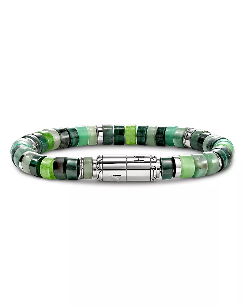 John Hardy Sterling Silver Heishi Multi Stone Green Bead Bracelet