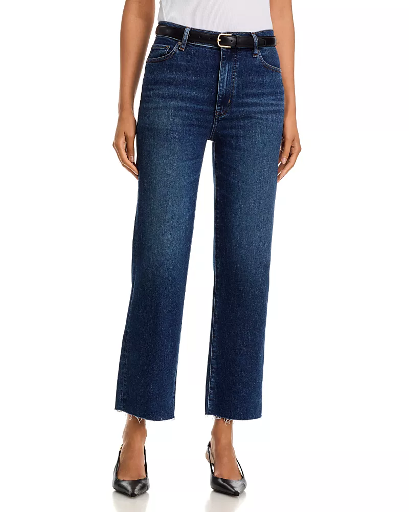 Frame Le Sleek High Rise Straight Jeans in Showdown Raw Fray