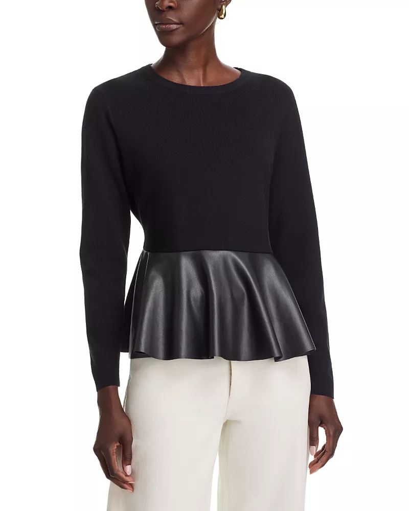 Sioni Faux Leather Peplum Hem Top