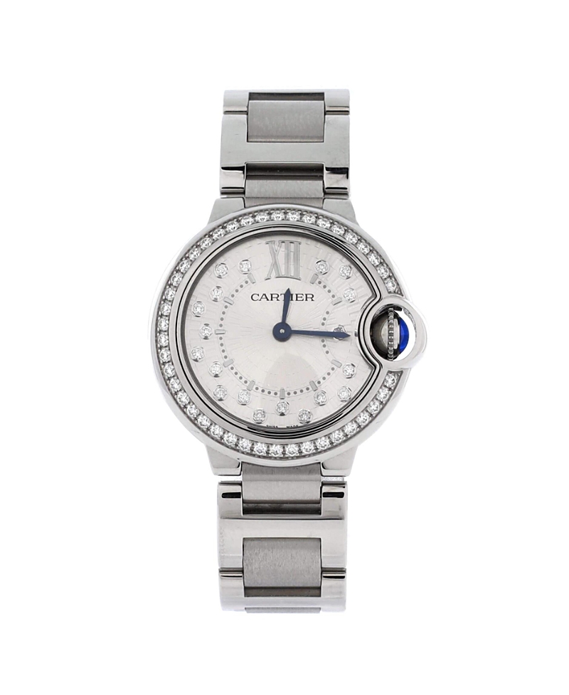 Pre-Owned Cartier Ballon Bleu de Cartier Quartz Watch in Stainless Steel with Diamond Bezel and Markers 28mm