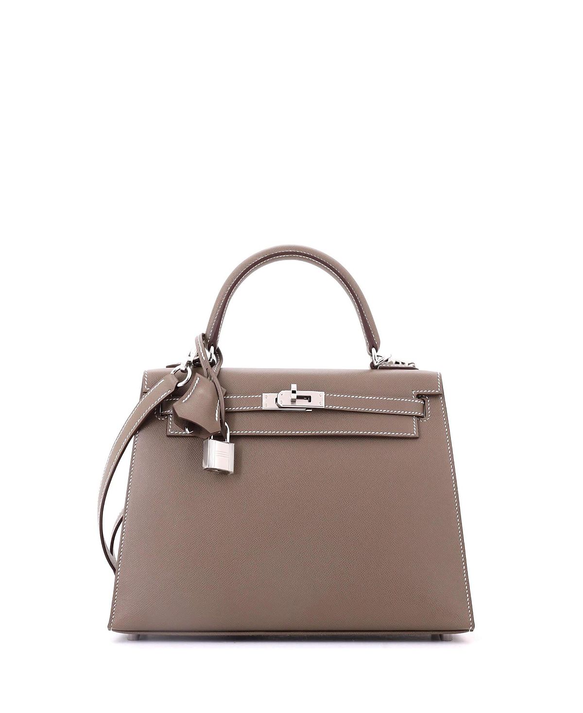 Pre-Owned HERMES Kelly 25 Handbag Grey Madame with Palladium Hardware