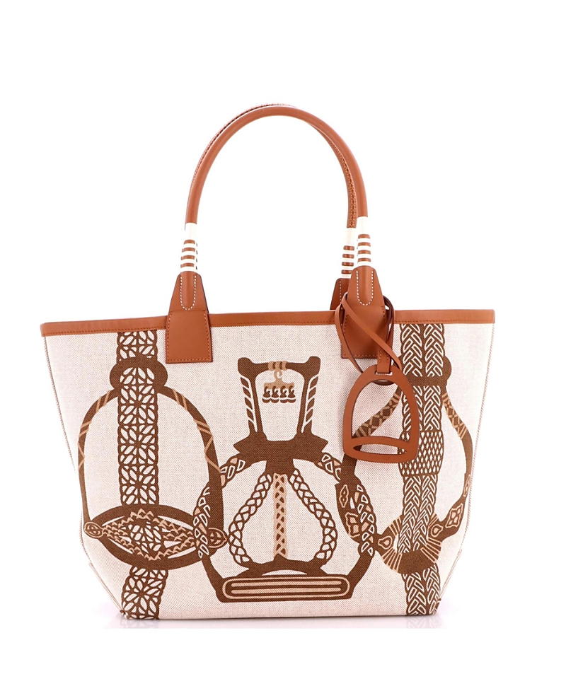 Pre-Owned HERMES 28 Sac Steeple Tote Printed Toile with Leather