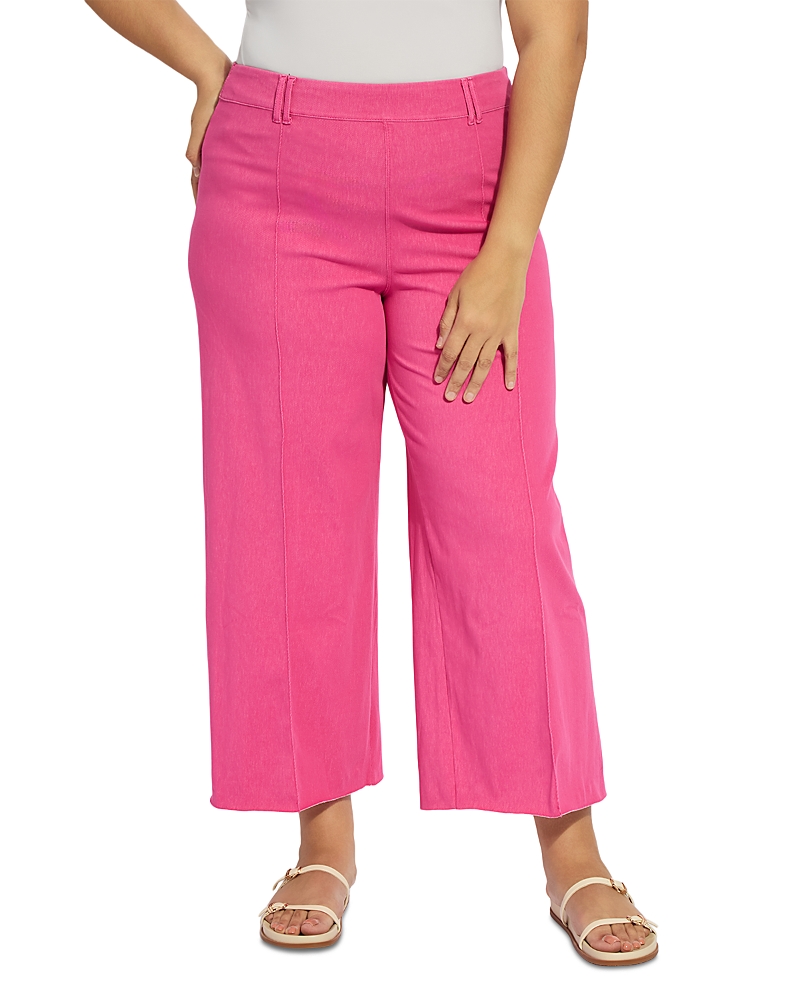 Lysse Plus Erin Pintuck High Rise Ankle Wide Leg Jeans in Hot Pink