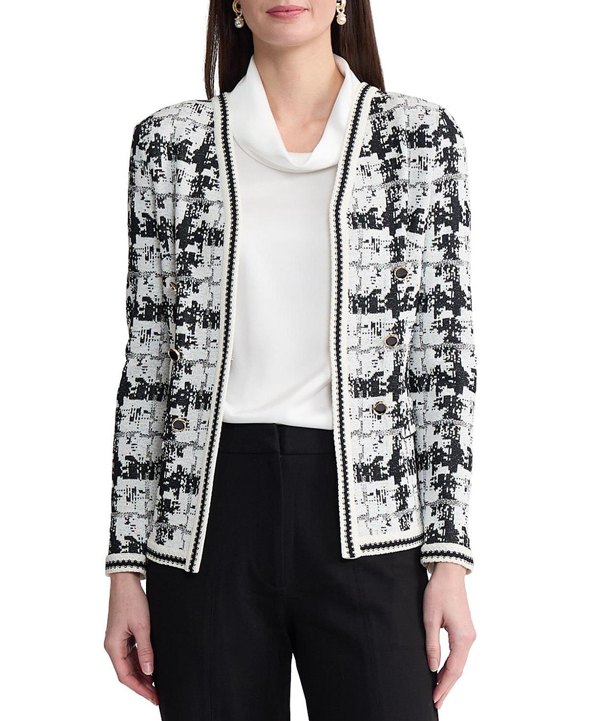 Misook Tailored Faux Double Breasted Knit Jacket