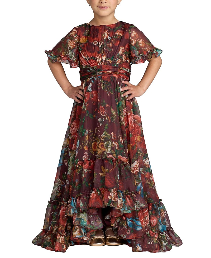 Mac Duggal Girls' High Neck Ruffle Hi Low Gown - Little Kid, Big Kid