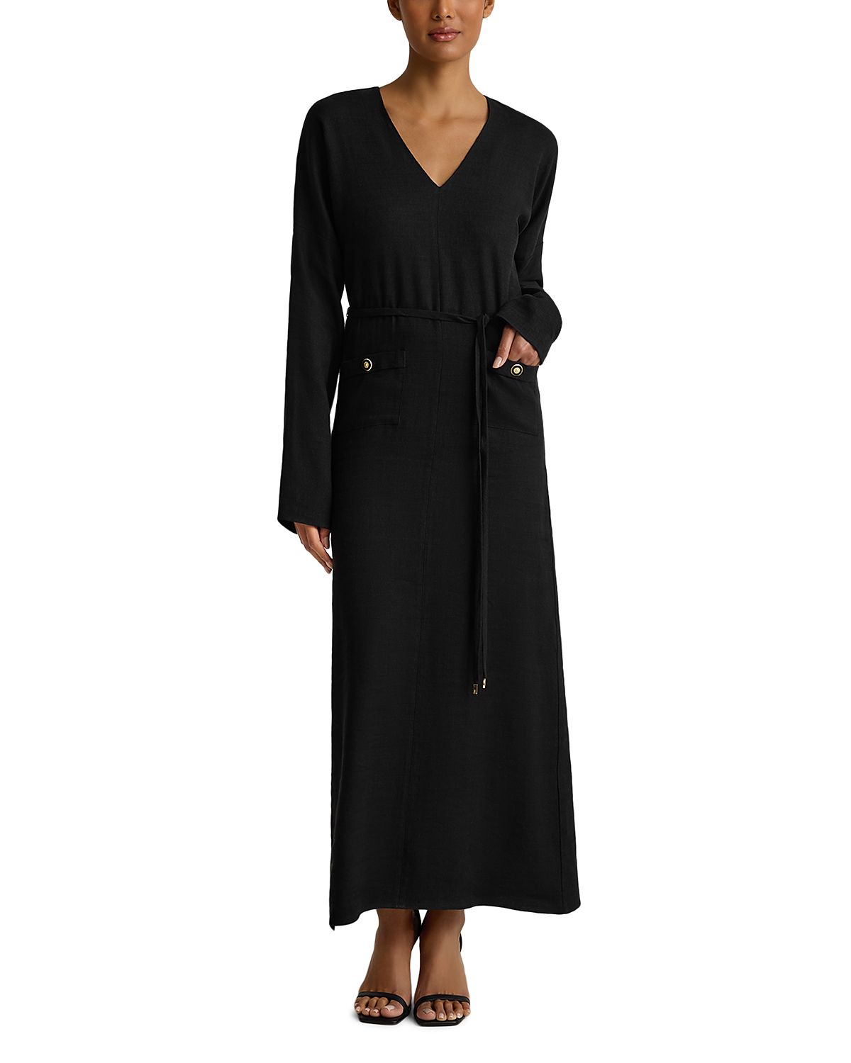 St. John Long Sleeve Tie Waist Maxi Dress