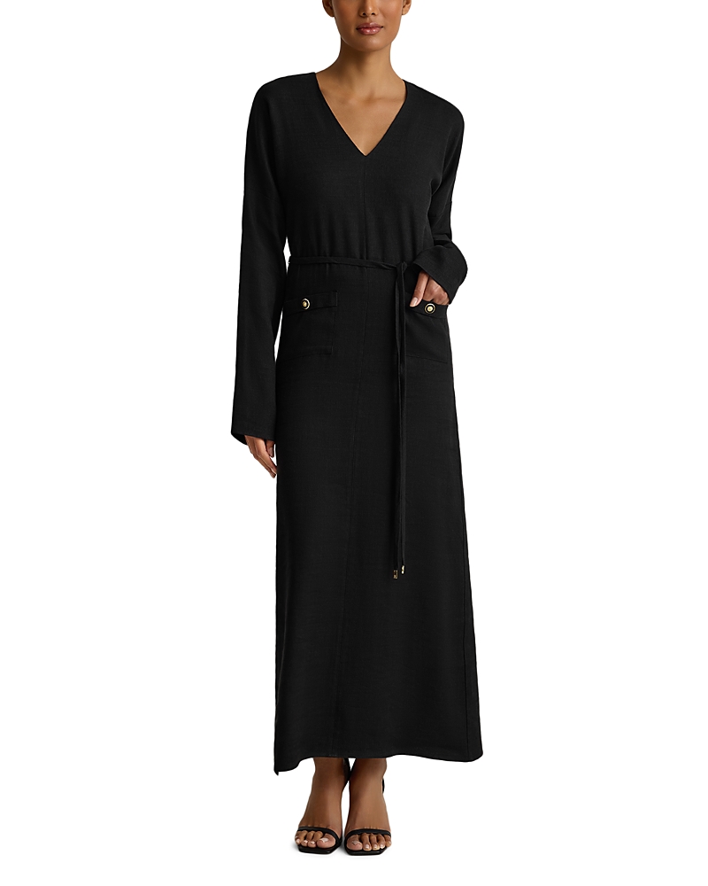St. John Long Sleeve Tie Waist Maxi Dress