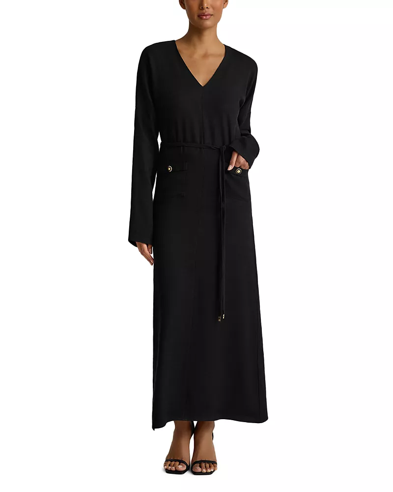 St. John Long Sleeve Tie Waist Maxi Dress