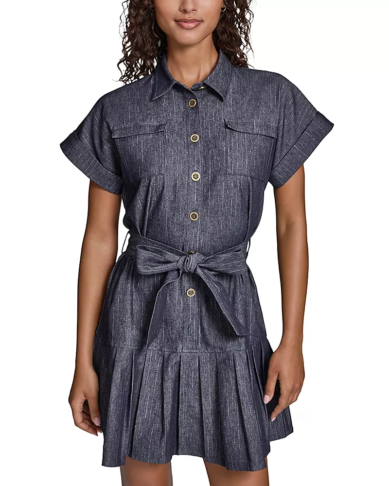Karl Lagerfeld Paris Striped Collared Denim Dress