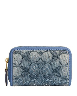 Crystal Logo Denim Zip Card Case