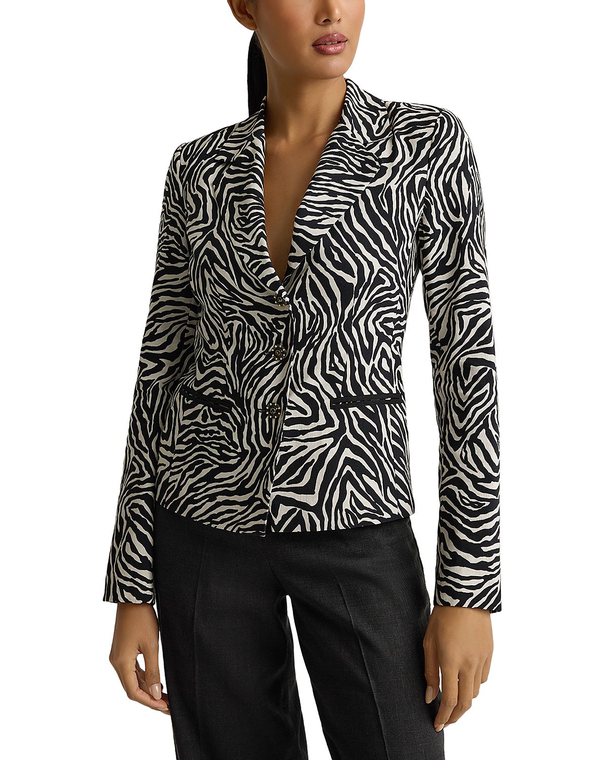 St. John Zebra Print Notched Collar Blazer