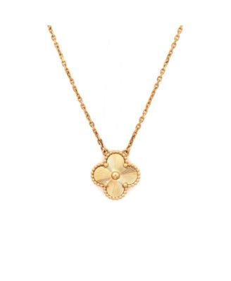  Vintage Alhambra Pendant Necklace Guilloche 18K Gold, 16.25"