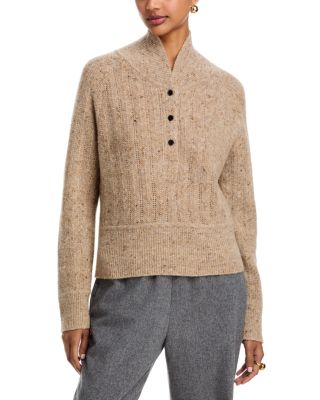 Wool and Cashmere Blend Cropped Henley Sweater