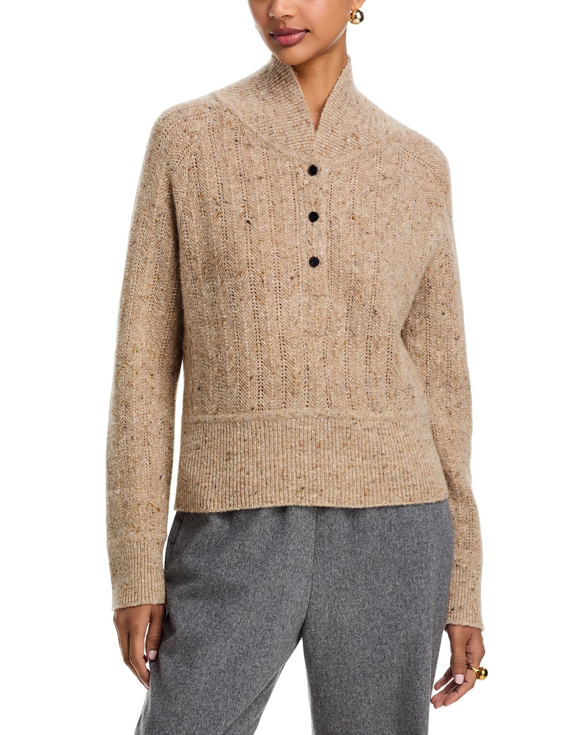 Co Wool and Cashmere Blend Cropped Henley Sweater