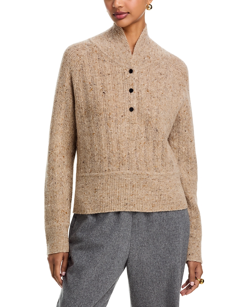 Co Wool and Cashmere Blend Cropped Henley Sweater