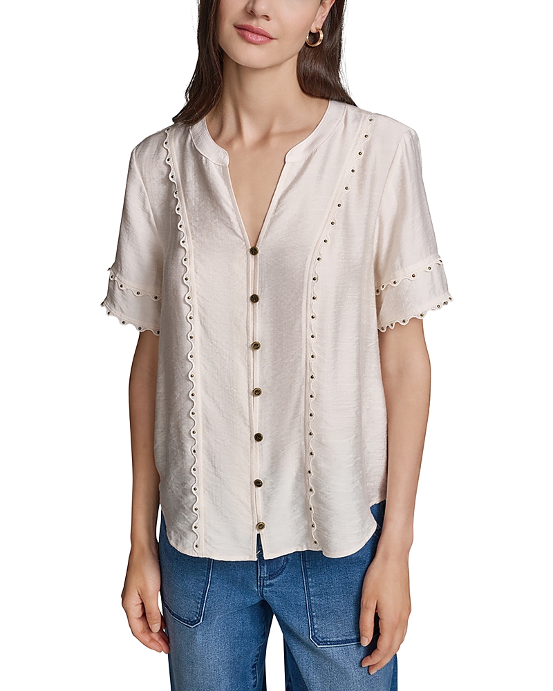Karl Lagerfeld Paris Gold Tone Nail Head Embellished Top