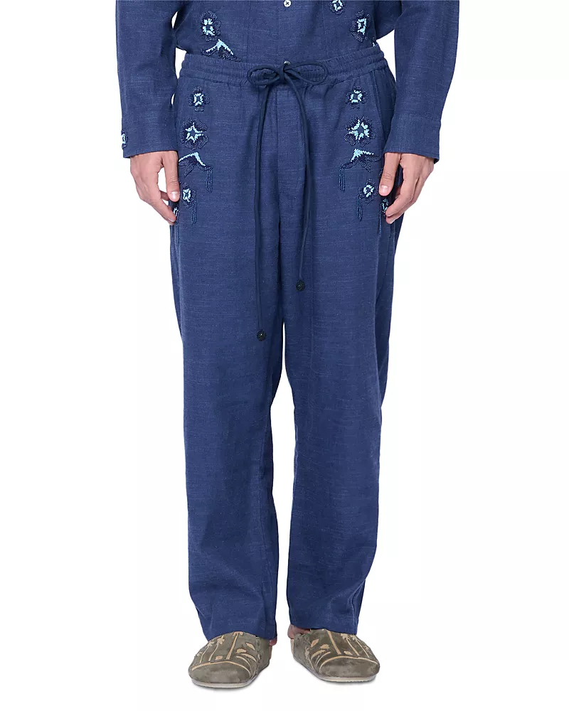 Baziszt Sesame Flower Woven Drawstring Pants