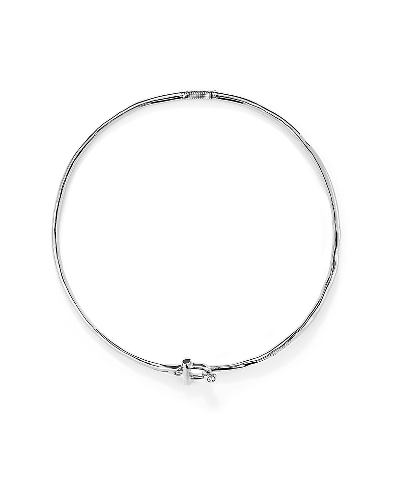 UNOde50 Rigid Necklace with Front Clasp Plated in Sterling Silver with White Topaz