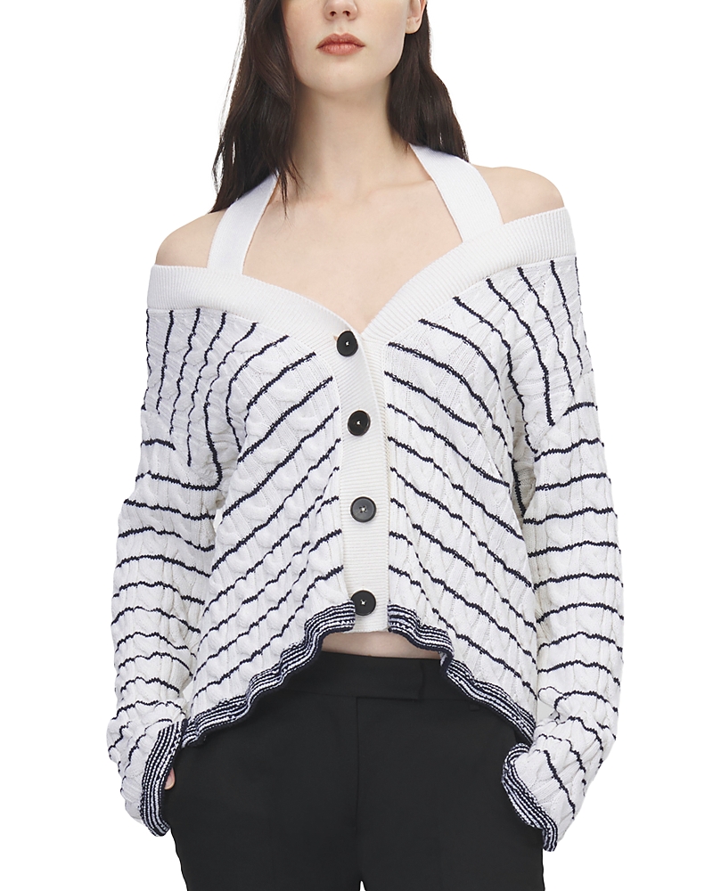 McQueen Wool Off-the-Shoulder Striped Cardigan