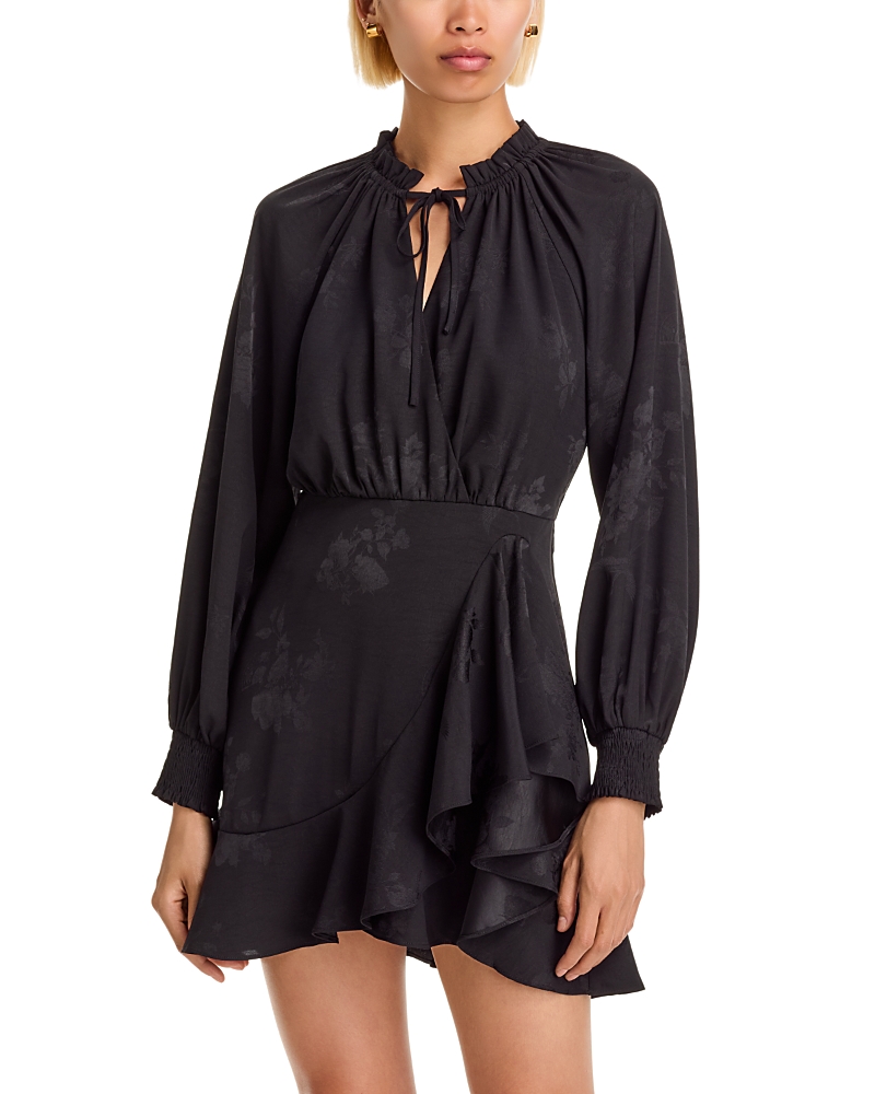 Aqua Long Sleeve Wrap Dress in Bird Jacquard - Exclusive