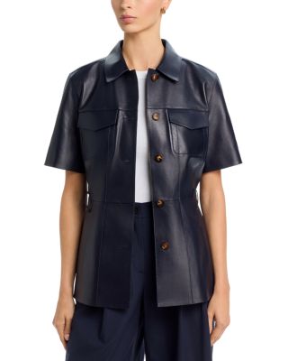 Leather Short Sleeve Belted Jacket