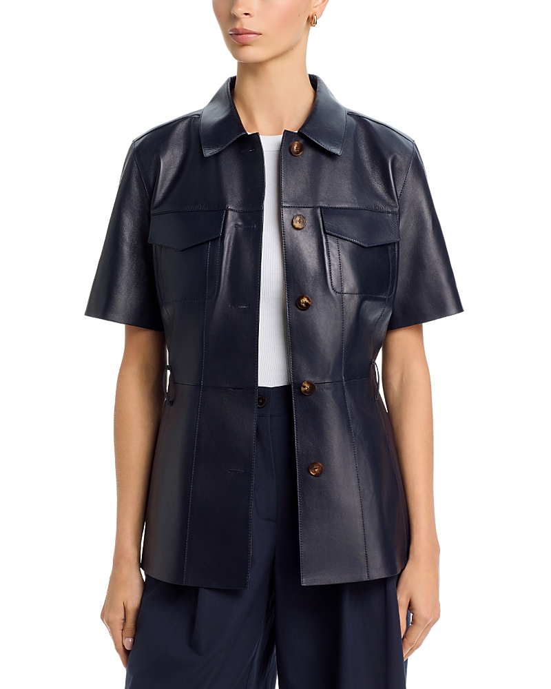 Lafayette 148 New York Leather Belted Patch Pocket Jacket