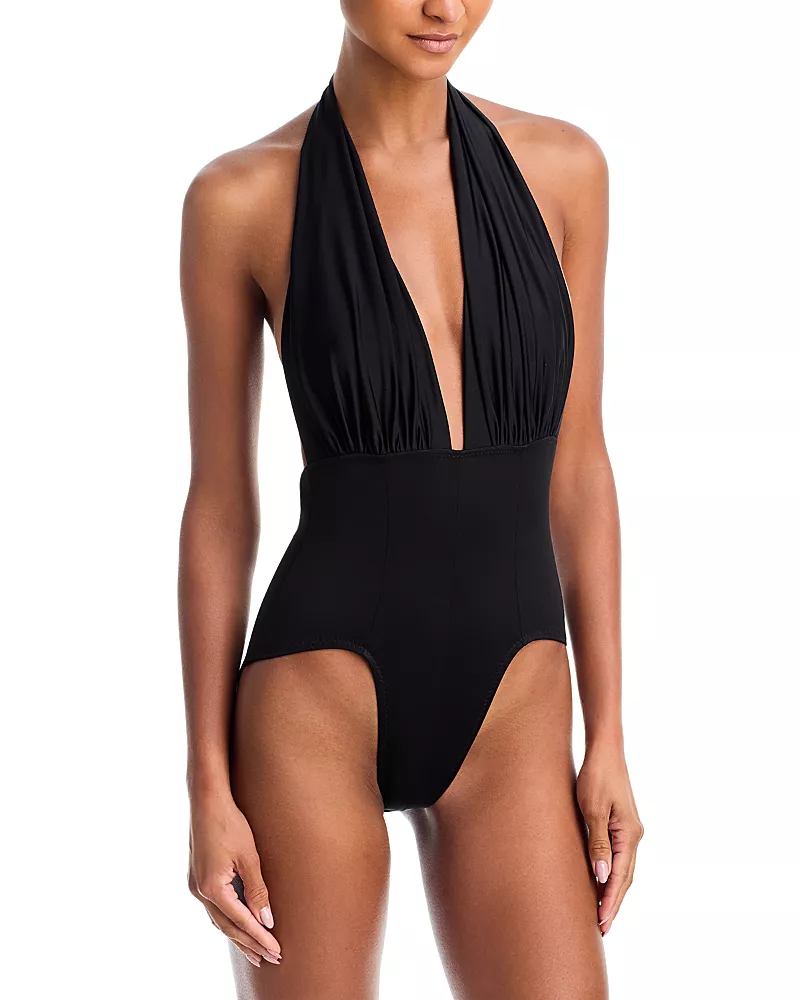 Norma Kamali Plunging Halter Neck Swimsuit