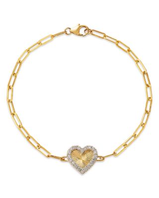 Diamond Heart Pendant Bracelet in 14K Yellow Gold, 0.26 tcw