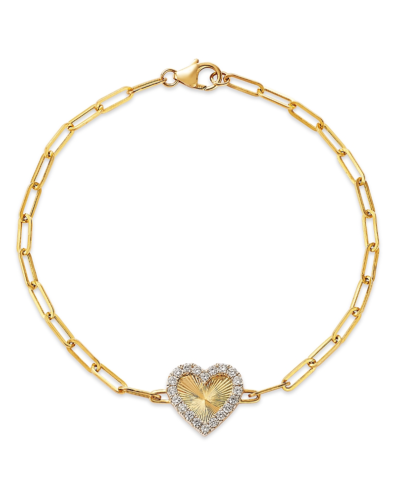 Bloomingdale's Fine Collection Diamond Heart Pendant Bracelet in 14K Yellow Gold, 0.26 tcw