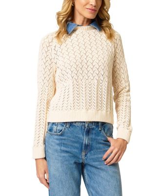  Women's Hazel Denim Collared Pointelle Sweater