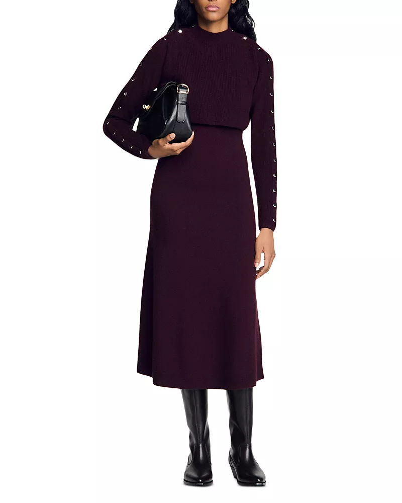 Sandro 2 in 1 Knit Midi Dress