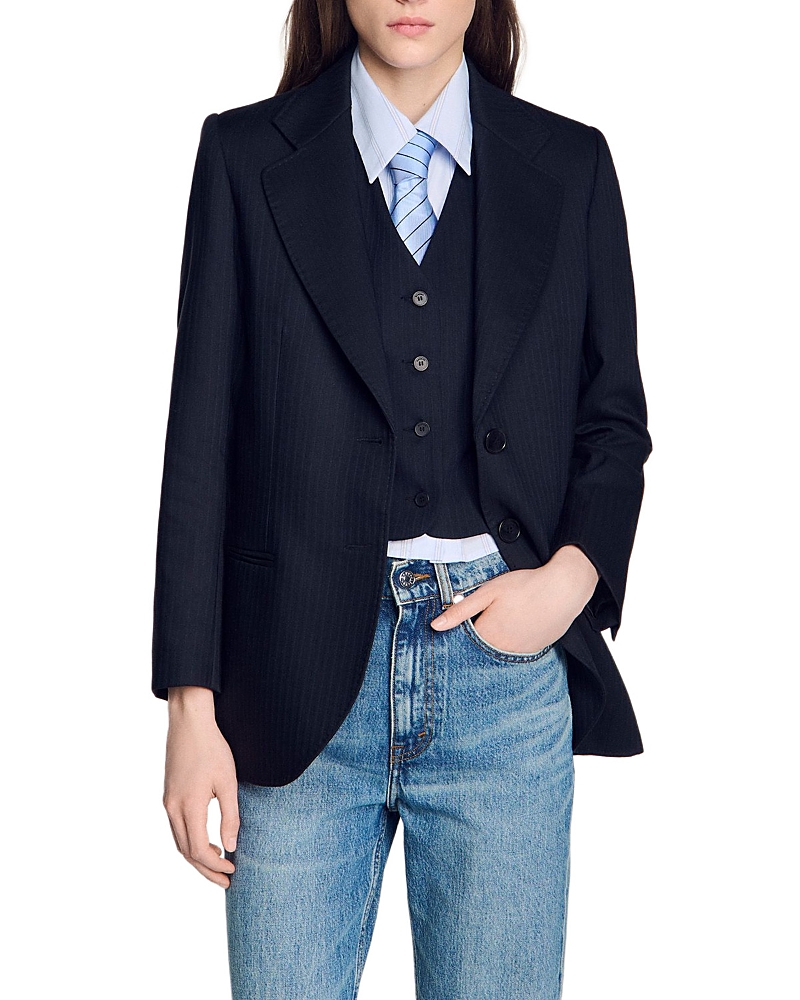 Sandro Striped Wool Blend Suit Jacket