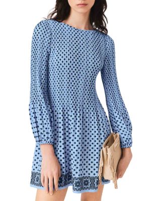 Patterned Pleated Mini Dress