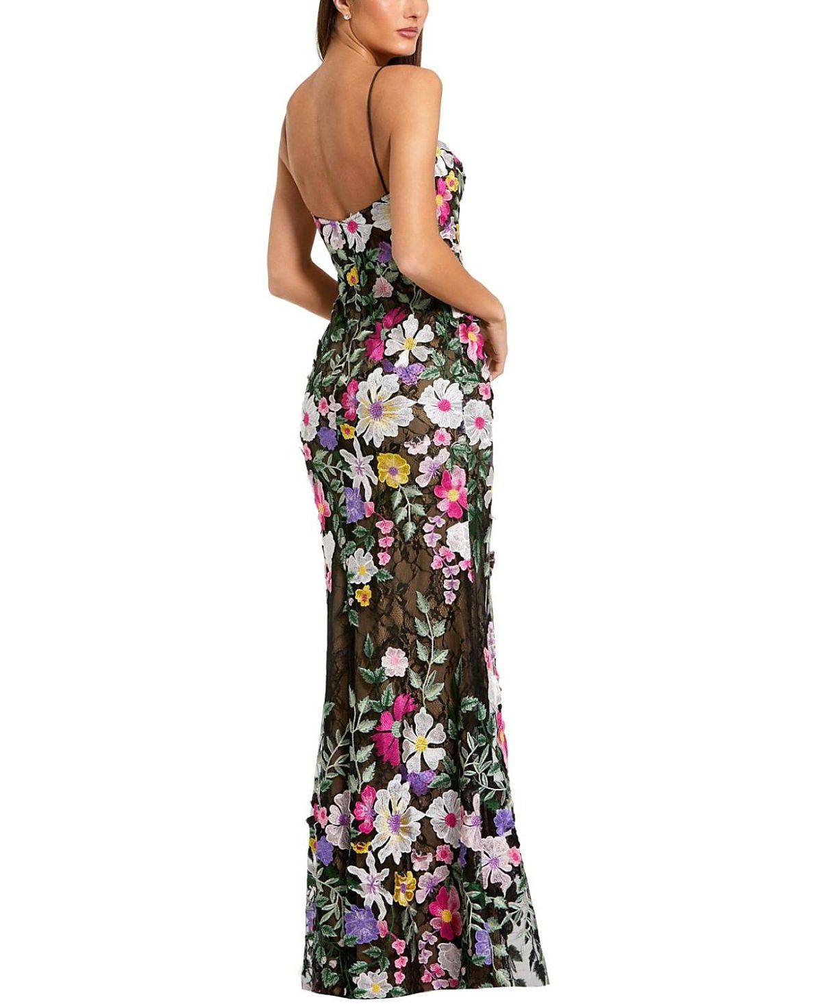 Mac Duggal Floral Embroidered Sleeveless Bustier Gown